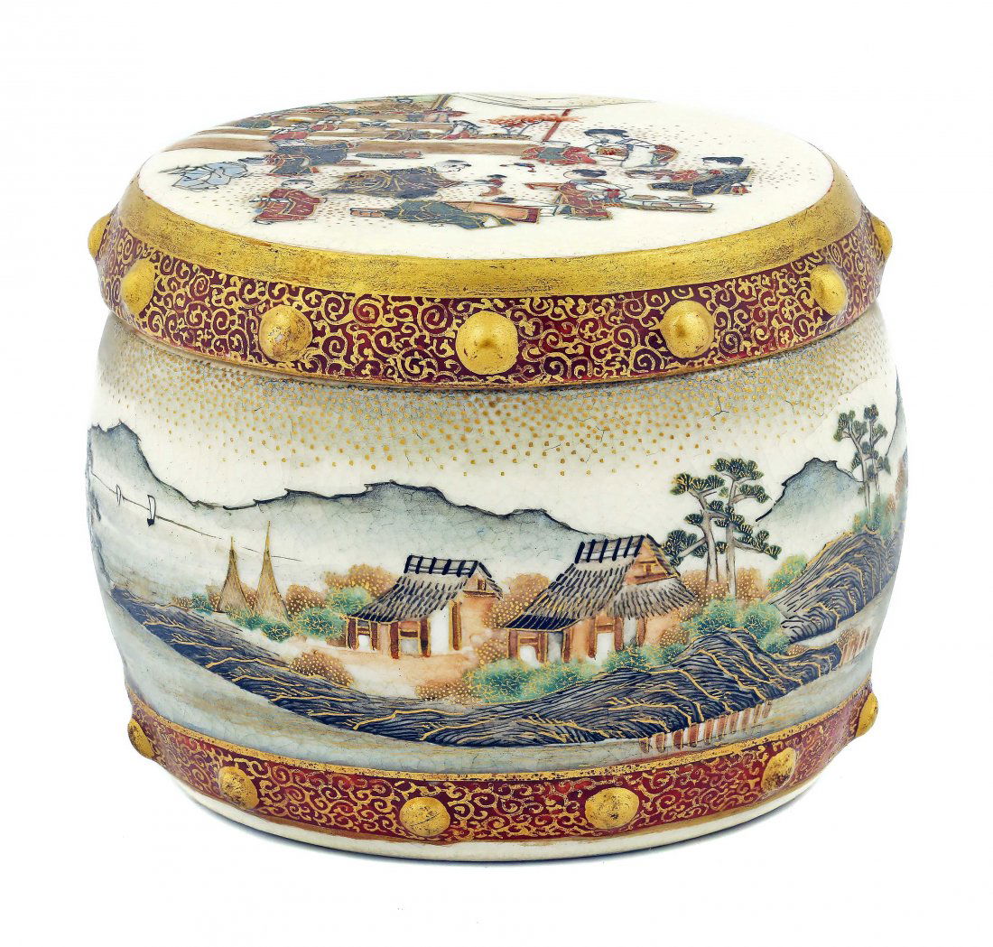 FINE SATSUMA BOX AND COVER, JAPANESE, YABU MEIZAN (1 of 1)