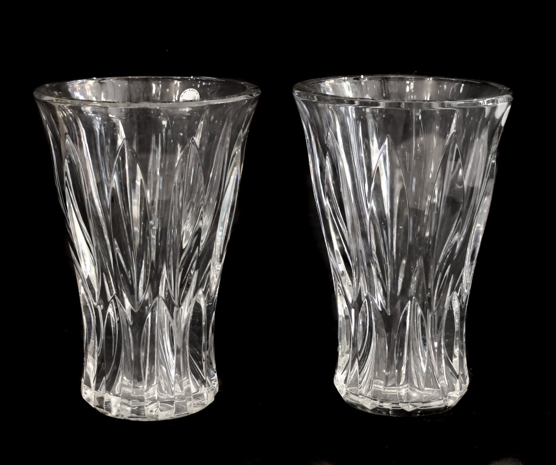 BACCARAT, TWO LARGE CLEAR AND FROSTED GLASS VASES (1 of 2)