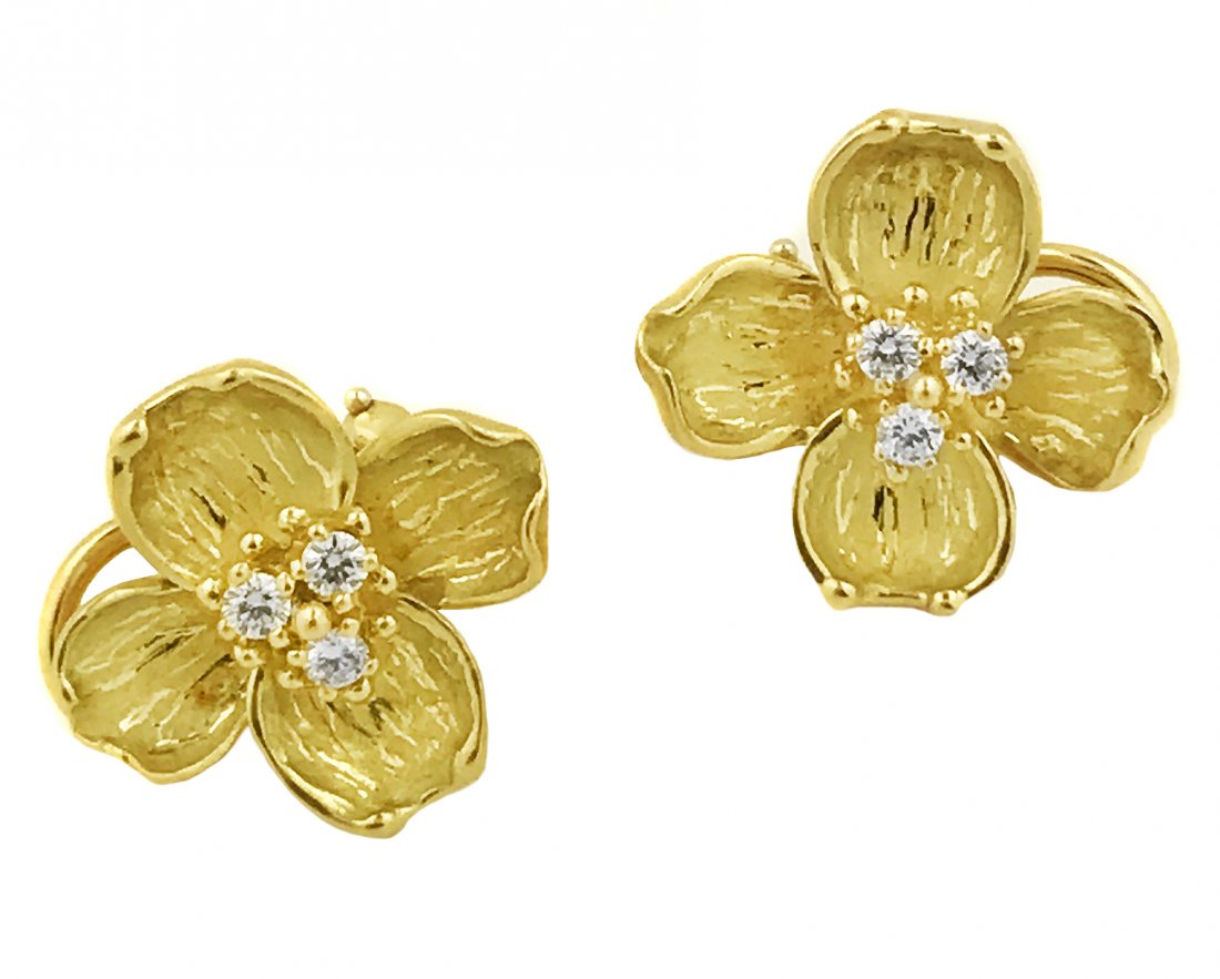 TIFFANY 18 Karat Gold and Diamond Ear Clips (1 of 1)