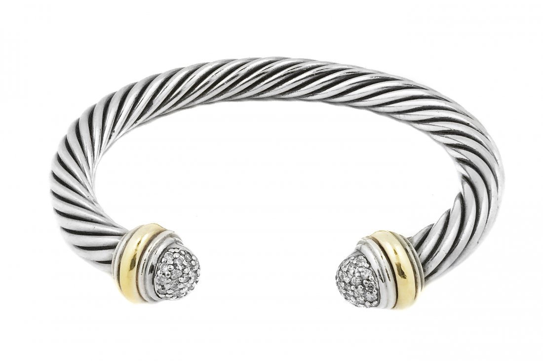 DAVID YURMAN, STERLING SILVER AND PAVE DIAMOND BRACELET (1 of 1)