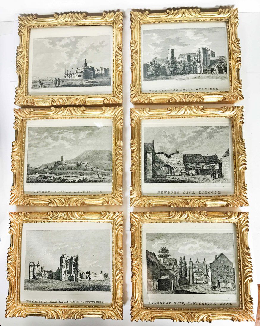 A GROUP OF SIX ANTIQUE PRINTS IN GILT-WOOD FRAMES (1 of 1)