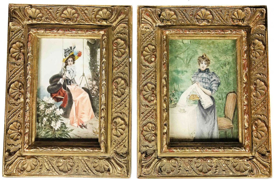 TWO ANTIQUE PRINTS IN GILT-WOOD FRAMES (1 of 1)