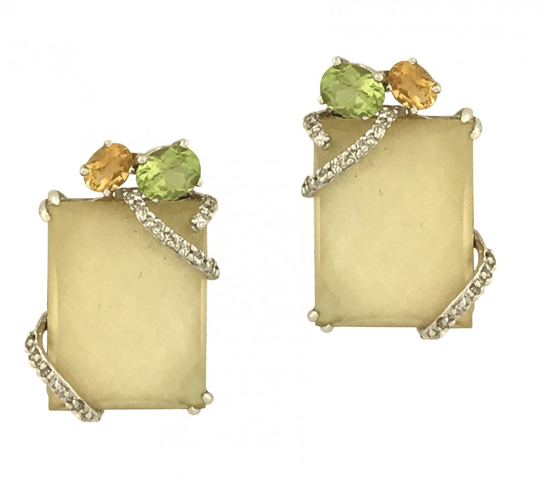 PAIR OF SMOKY QUARTZ AND DIAMOND EAR CLIPS (1 of 1)