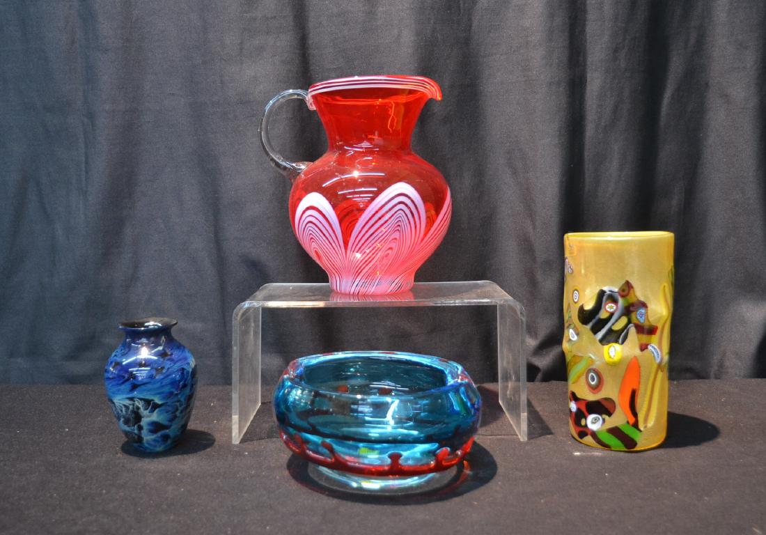 VETRI MURANO VASE, MURANO DISH , VENETIAN PITCHER: & ART GLASS VASE SIGNED SIMPSON (JOSH SIMPSON) - 3 1/2" x 7"