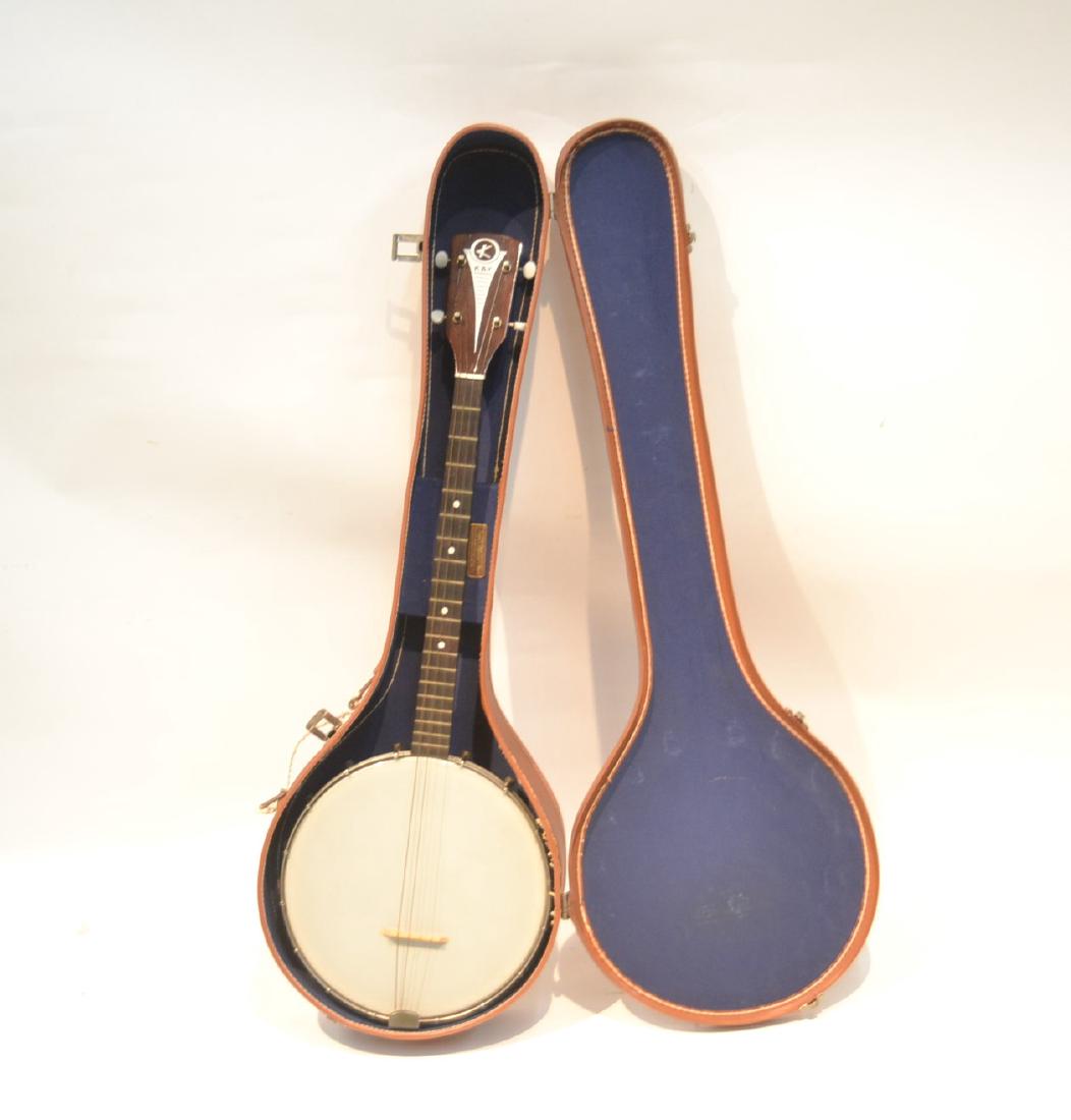 VINTAGE KAY 4-STRING BANJO WITH CASE: 11 1/2" x 33"