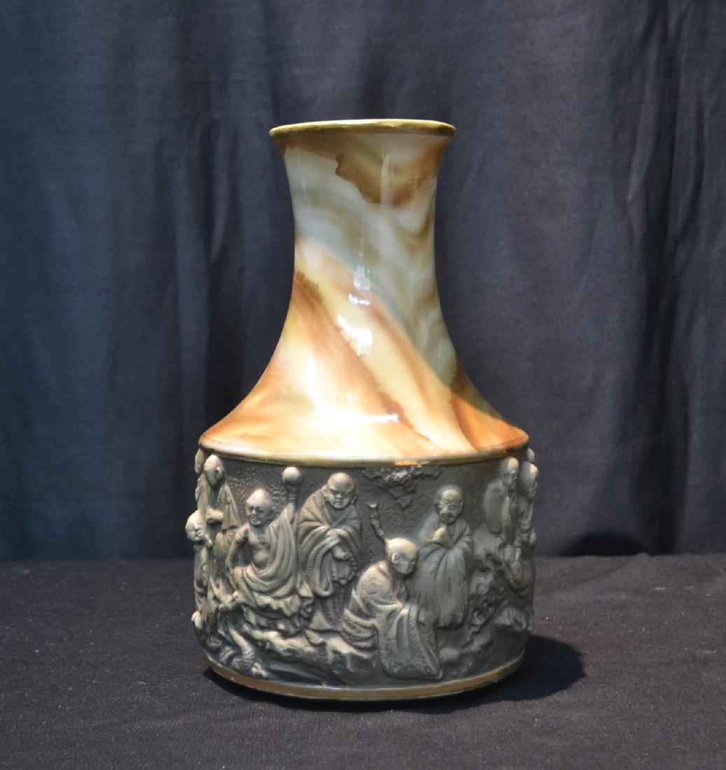 UNUSUAL NIPPON VASE WITH RAISED FIGURES: AROUND BASE - 6" x 11"