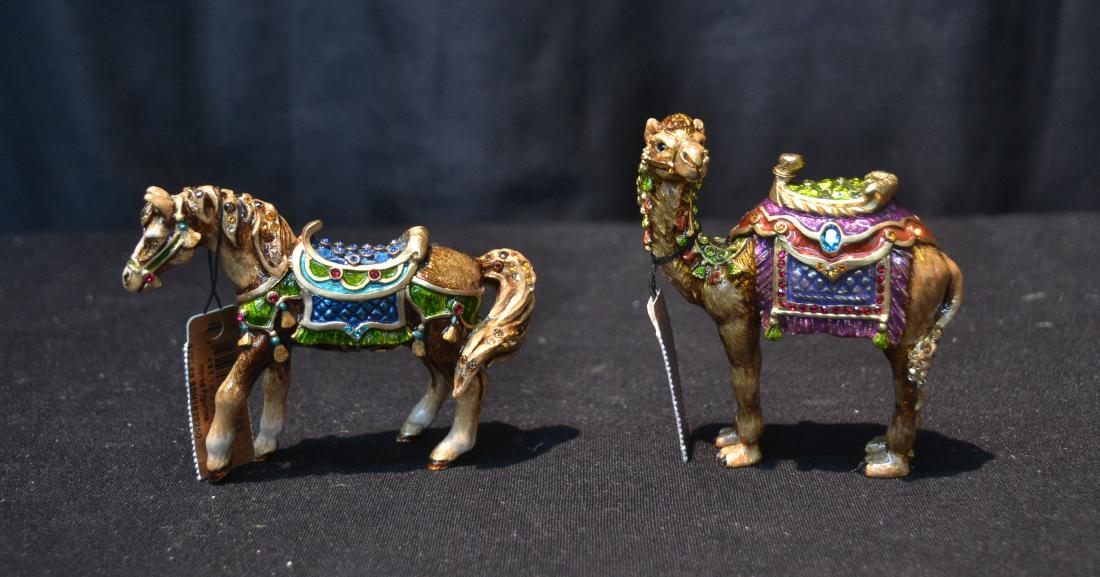JAY STRONGWATER ENAMELED BRONZE HORSE: & CAMEL WITH JEWELS (NEW IN BOX) 3" x 3 1/4"
