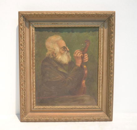 Oil On Board Of Old Man Fixing Violin Signed Apr 25 2017