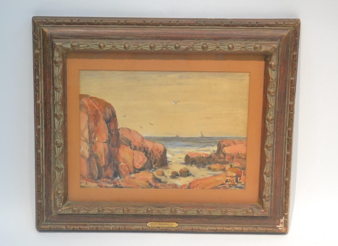 HENRY HAMMOND AHL (AMERICAN, 1869-1903) WATERCOLOR: ON PAPER " CONNECTICUT COASTLINE" , SIGNED LOWER RIGHT - 9 1/2" x 13 1/2" , 21" x 17 1/2"