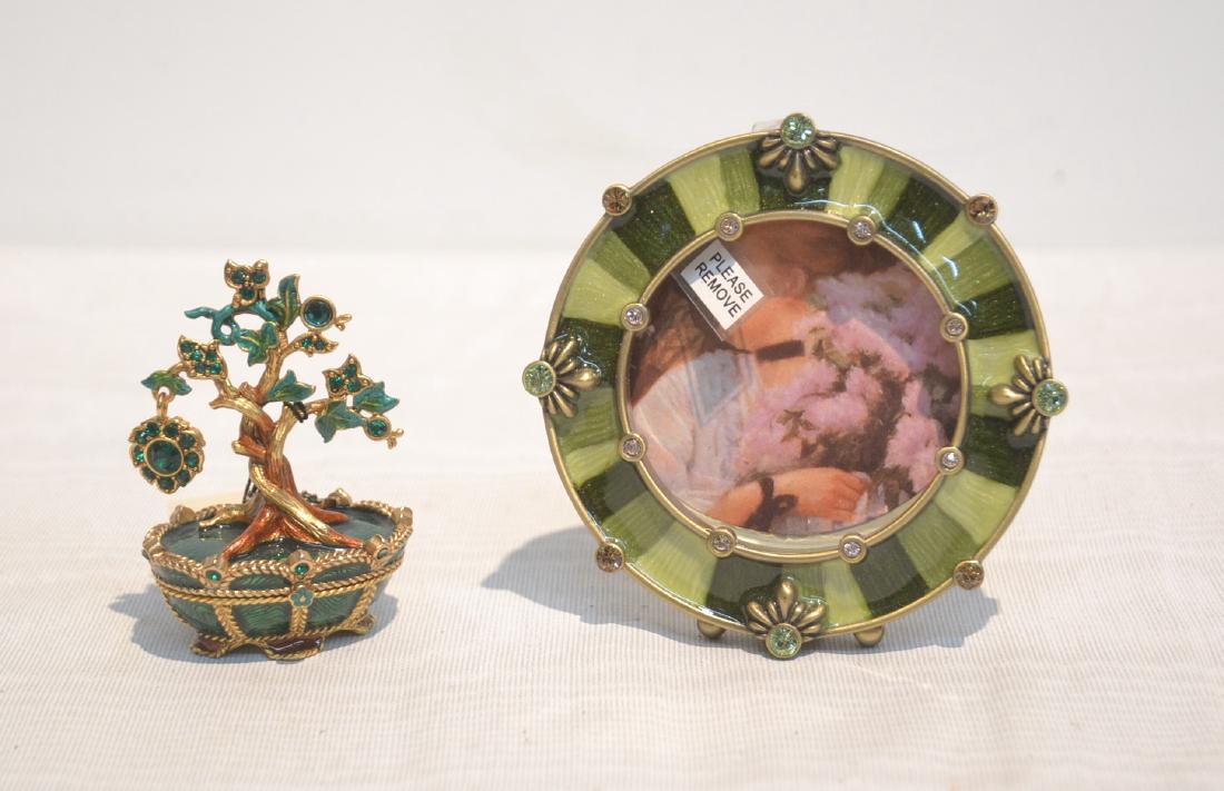 JAY STRONGWATER ENAMELED BRONZE MAY BIRTHSTONE: BOX & 2" ROUND ENAMEL FRAME