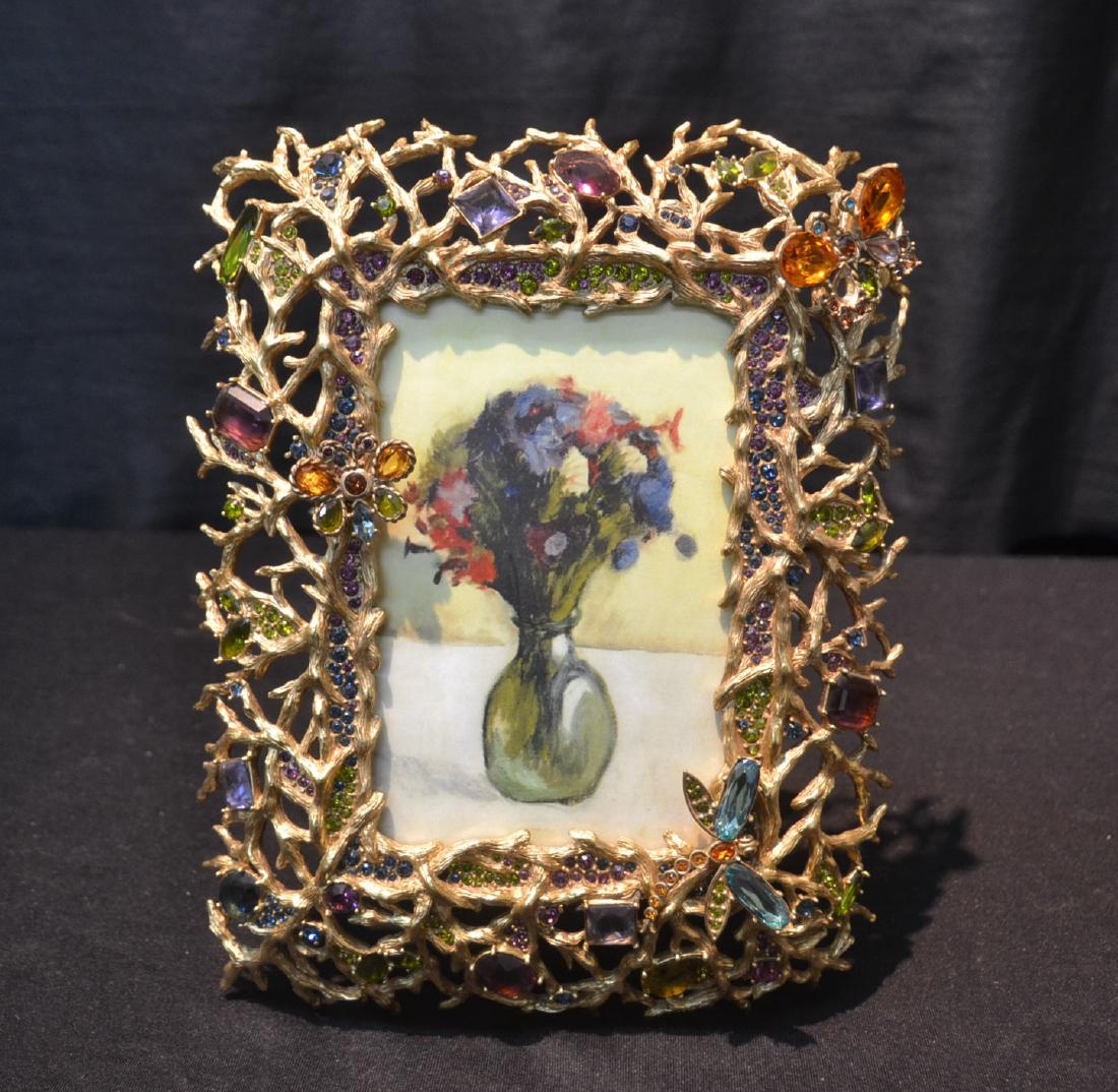 JAY STRONGWATER ENAMELED BRONZE JEWEL FRAME: "GWYNETH" ; FACET - 8" x 9 1/2" (NEW WITH BOX)