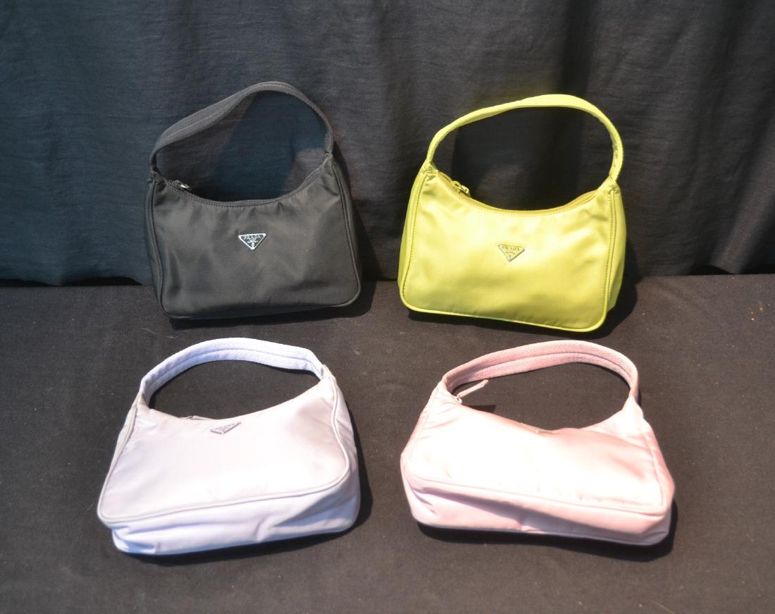 (4) PRADA ASSORTED COLOR CLOTH PURSES: (ONE IS FADED) - 9" x 6"