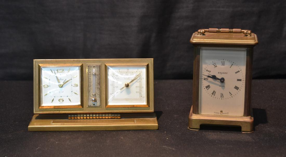 RENSIE GERMAN CLOCK , BAROMETER THERMOMETER &: BAYARD - PARIS FRENCH BRONZE CARRIAGE CLOCK SOLD BY DUVERDREY & BLOQUEL - 3" x 2 1/2' x 4 1/2" , 6 1/2' x 2" x 3"