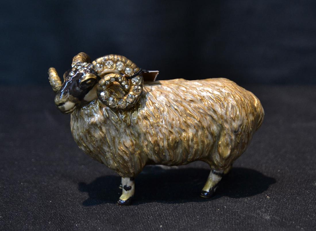 JAY STRONGWATER ENAMELED "SCOTTISH SHEEP": WITH SWAROVSKI CRYSTALS ; NEW IN BOX - 4" x 1 1/2" x 3"