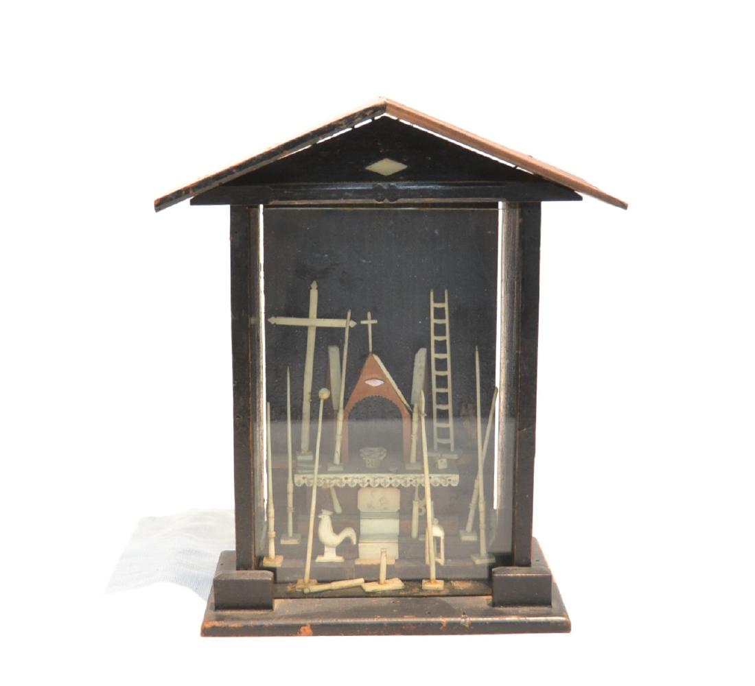 RELIGOUS BONE DIORAMA - 7 1/2" x 4" x 9": RELIGOUS BONE DIORAMA - 7 1/2" x 4" x 9"