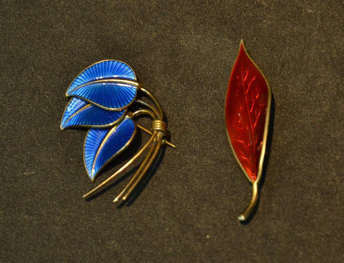 DAVID ANDERSON , NORWAY STERLING SILVER &: RED ENAMEL & DANISH ENAMEL PINS - 3" ; .73ozt