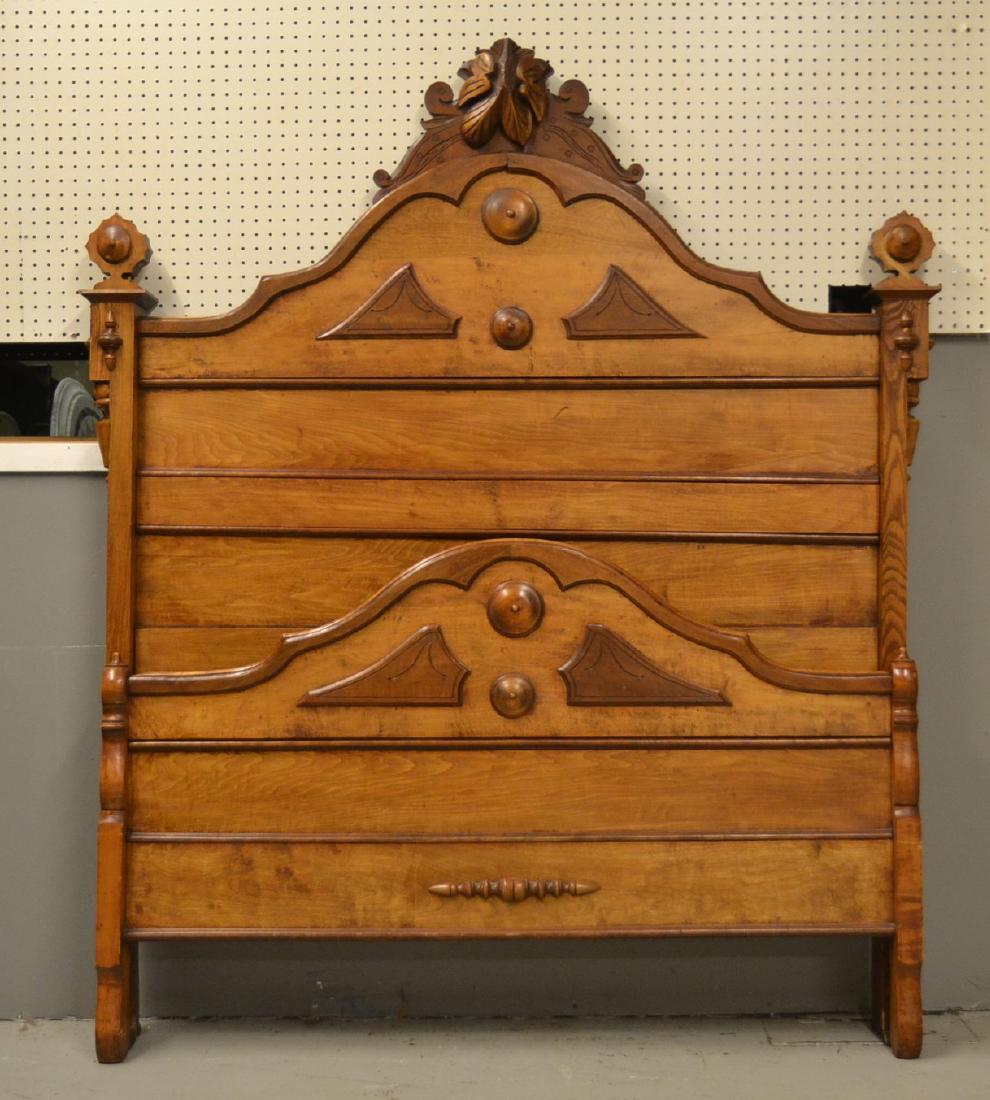 VICTORIAN DOUBLE BED WITH CARVED CARTOUCHE: HEADBOARD IS 55" x 69"