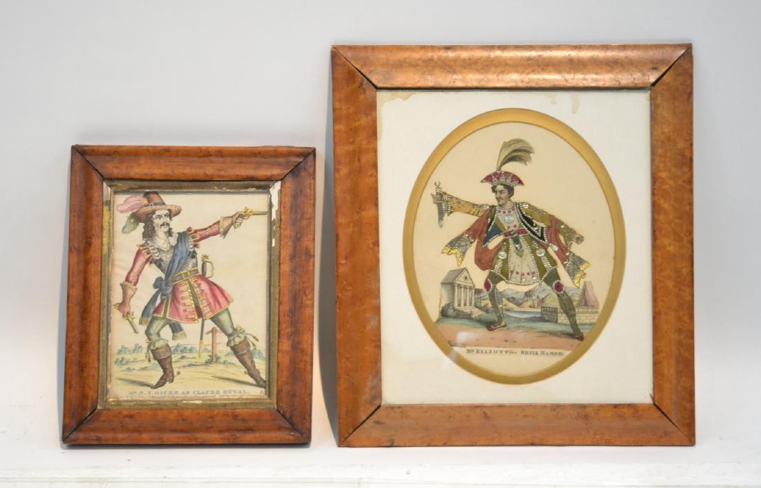 (2) VICTORIAN PRINTS OF CLAUDE DUVALL WITH: IRIDESCENT EMBELLISHMENTS & SHEIK HAMAD PRINT WITH IRIDESCENT DECORATIONS IN PERIOD FRAMES - LARGEST IS 14" x 1 1/2"