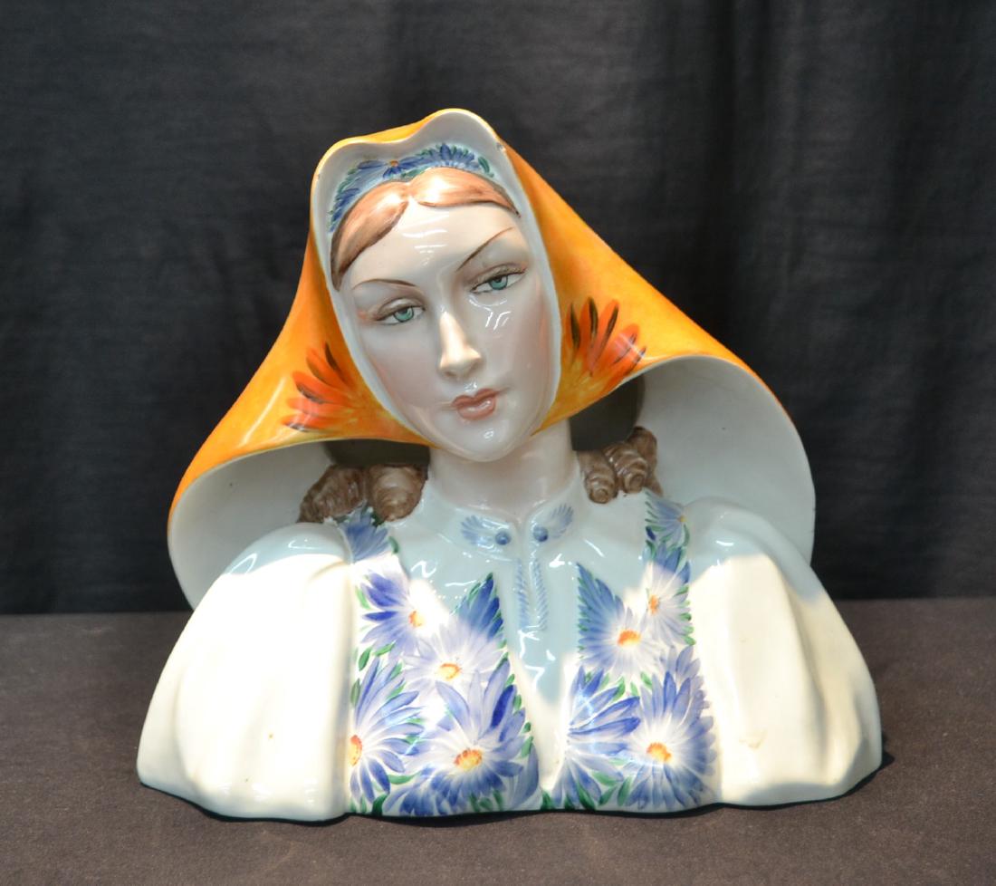 ITALIAN PORCELAIN BUST OF WOMAN WEARING VEIL: (SMALL CHIP ON VEIL) 11" x 5 1/2' x 10"; POSSIBLY EARLY LENCI ; MARKED MADE IN ITALY