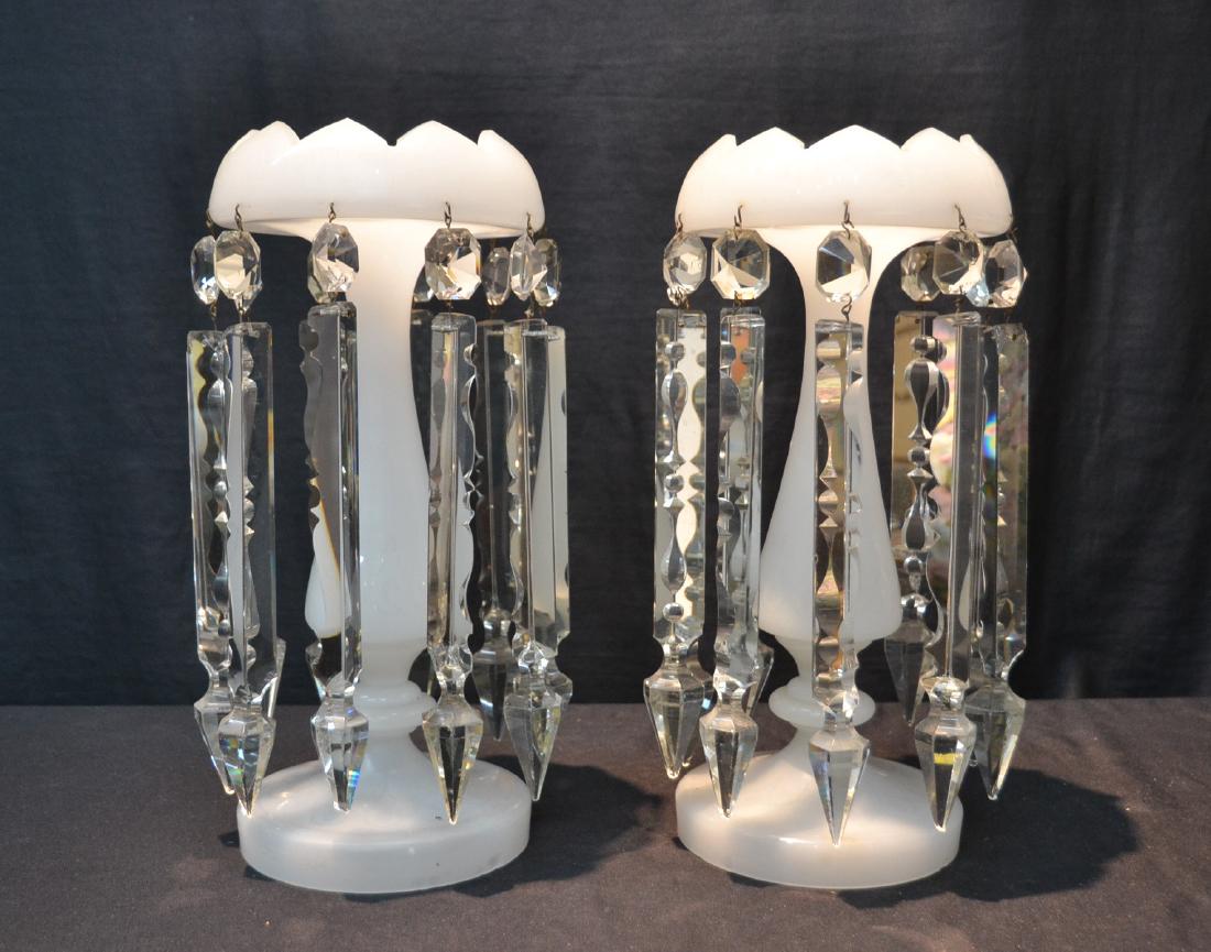 (Pr) 19thC OPALINE LUSTRES WITH LARGE PRISMS: 6 1/2" x 13 1/2"