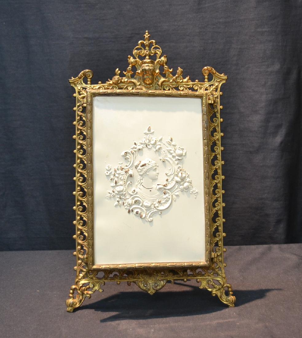 BRONZE TRYPTICH EASEL MIRROR: 9" x 15" ; CLOSED ; OPENS TO 19"