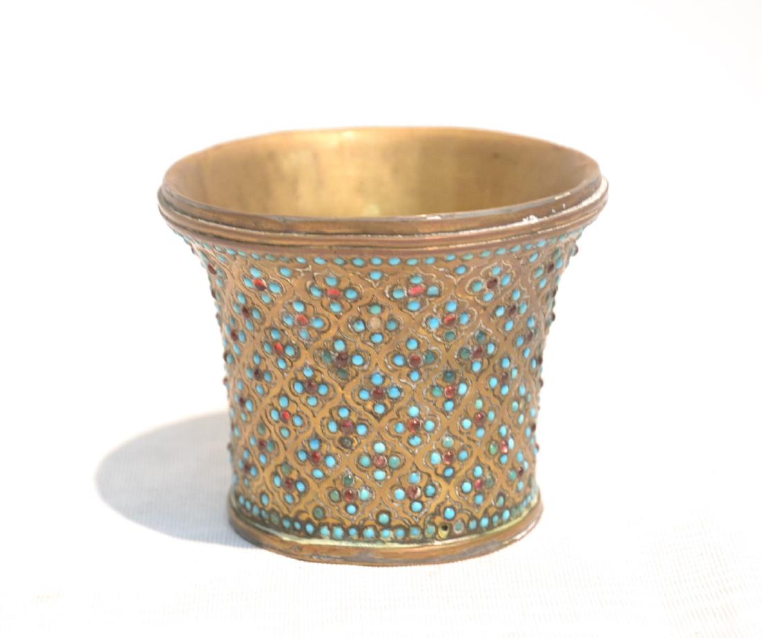 PERSIAN VASE WITH TURQUOISE JEWELS: 3 1/4" x 2 1/2"