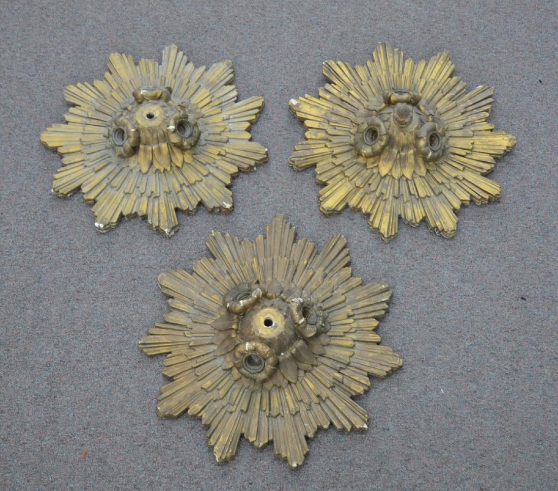(3) 19thC GILT GESSO OVER WOOD SUNBURST: CEILING MOUNT FIXTURES - 19" x 6"
