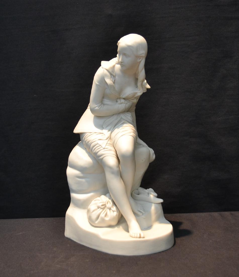 JOHN BELL MINTON PARIAN "DOROTHEA" SEATED YOUNG: WOMAN ON ROCK - 7 1/2' x 8" x 23"