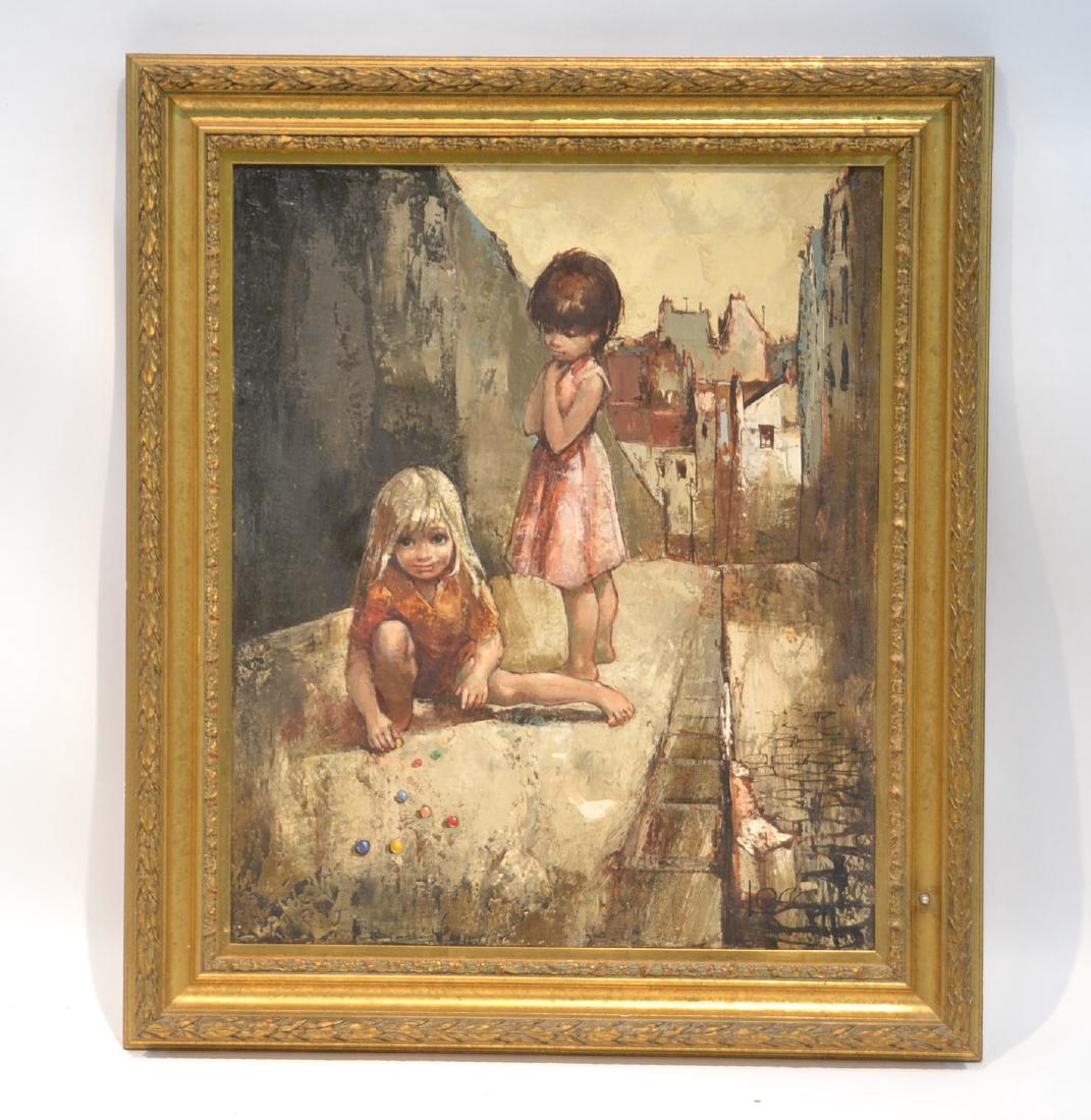 ALBERT LOCCA (SWISS ,1895-1966) OIL ON CANVAS: OF CHILDREN PLAYING MARBLES , SIGNED LOCCA , LOWER RIGHT - 22" x 26" , 28" x 32"