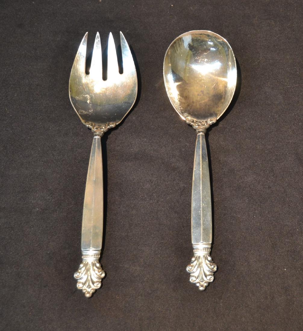 GEORG JENSEN - DENMARK STERLING SILVER: SERVING FORK & SPOON - 8ozt ; 2 1/2" x 9 1/2"