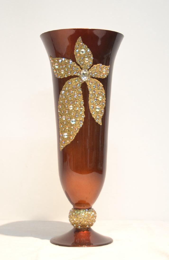 JEWELED ART GLASS VASE ; SIGNED DANIEL PAYVE: 7 1/4" x 18"