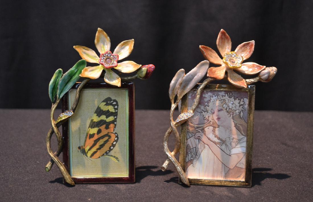 (Pr) JAY STRONGWATER ENAMELED BOUQUET FRAMES: PHOTO SIZE 2" x 3" ; 3 1/4" x 5"