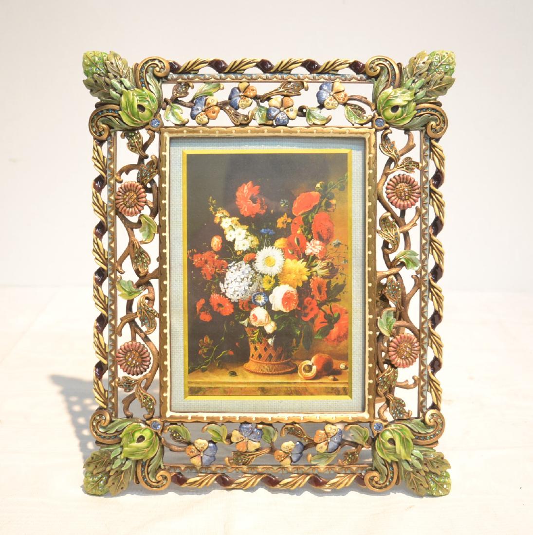 JAY STRONGWATER ENAMELED BRONZE "TUSCAN" FRAME: PHOTO IS 5" x 7" ; OVERALL IS 9 1/2" x 11"