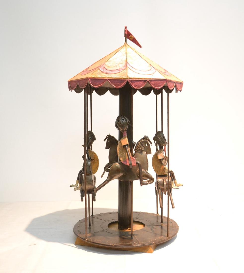 CUBIST IRON FOLK ART "MERRY GO ROUND": WITH FIGURES - 12" x 24"