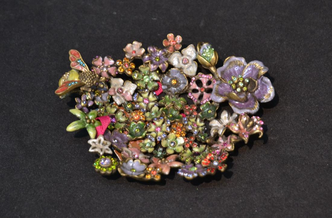 JAY STRONGWATER ENAMELED FLORAL & BUTTERFLY DISH: 4" x 2" x 4" (NEW WITH BOX)