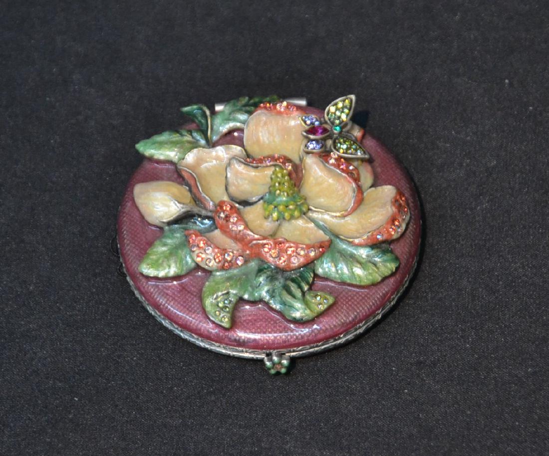 ENAMELED JAY STRONGWATER MAGNOLIA FUSCHIA: COMPACT - 2 1/2" (NEW WITH BOX)