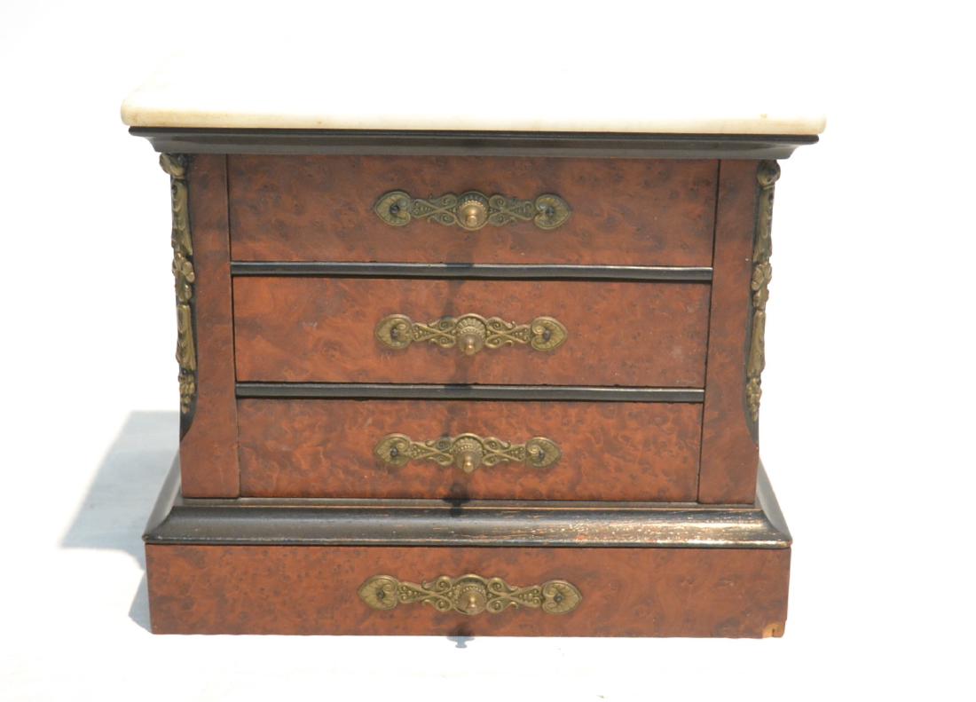 MARBLE TOP SALESMAN SAMPLE WITH BRONZE MOUNTS: 9" x 8" x 7"