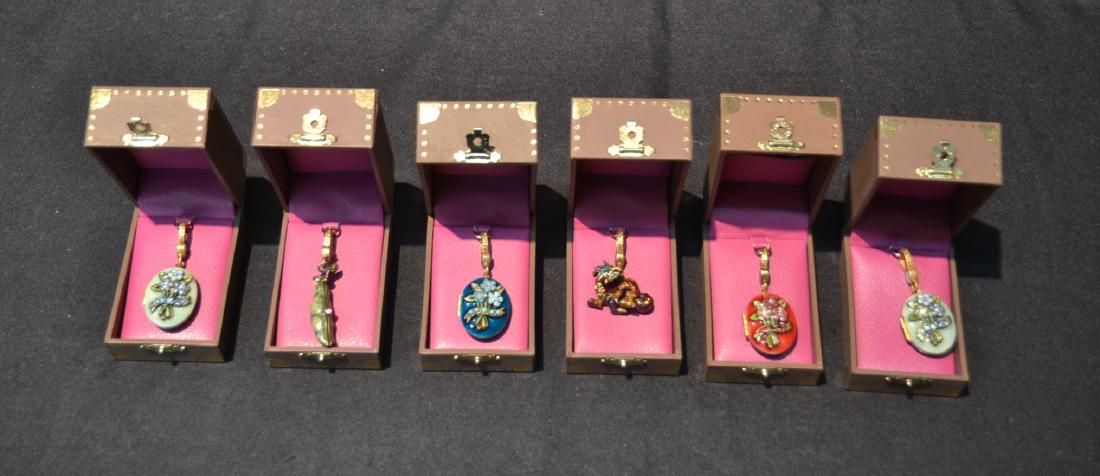 (6) JAY STRONGWATER ENAMELED CHARMS TO INCLUDE: DECEMBER , (2) MARCH, DRAGON & (2) PEAS IN POD