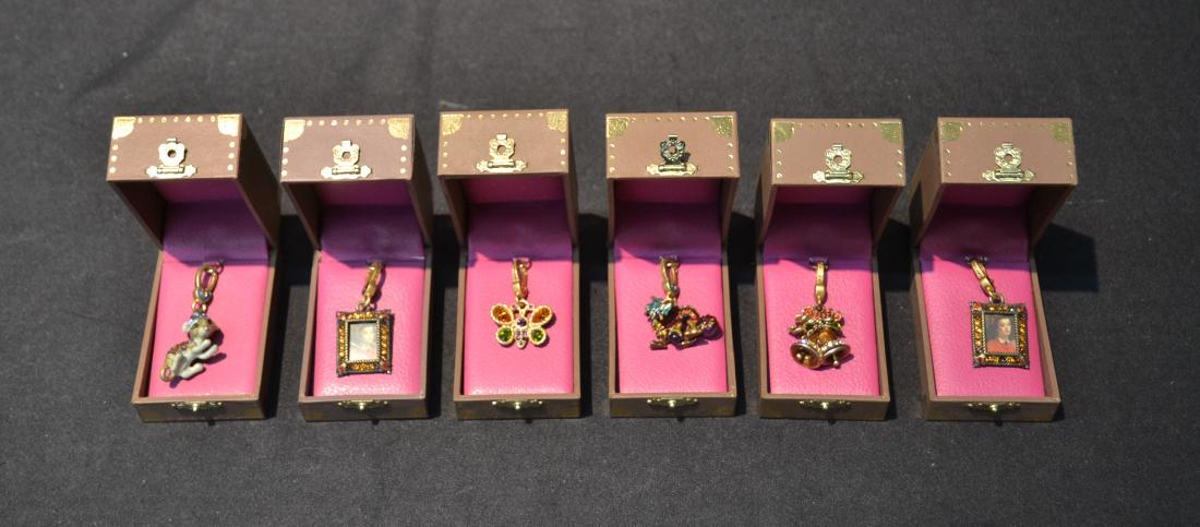 (6) JAY STRONGWATER CHARMS TO INCLUDE: PICTURE FRAME , PINEAPPLE, BUTTERFLY CHARM , DRAGIN , MOUSE & MARQUETTE