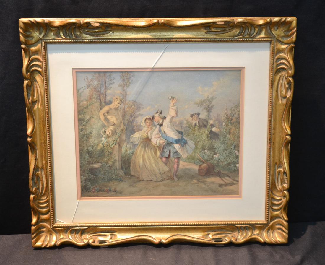 FRAMED PASTORIAL ROMANTIC SCENE PRINT: 22 1/2" x 19"