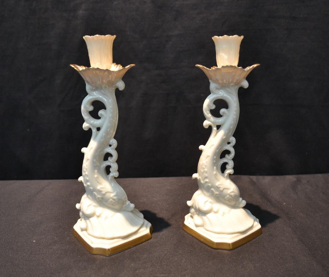 (Pr) LENOX DOLPHIN FORM CANDLE STICKS: 3 1/2" x 3 1/2" x 10"