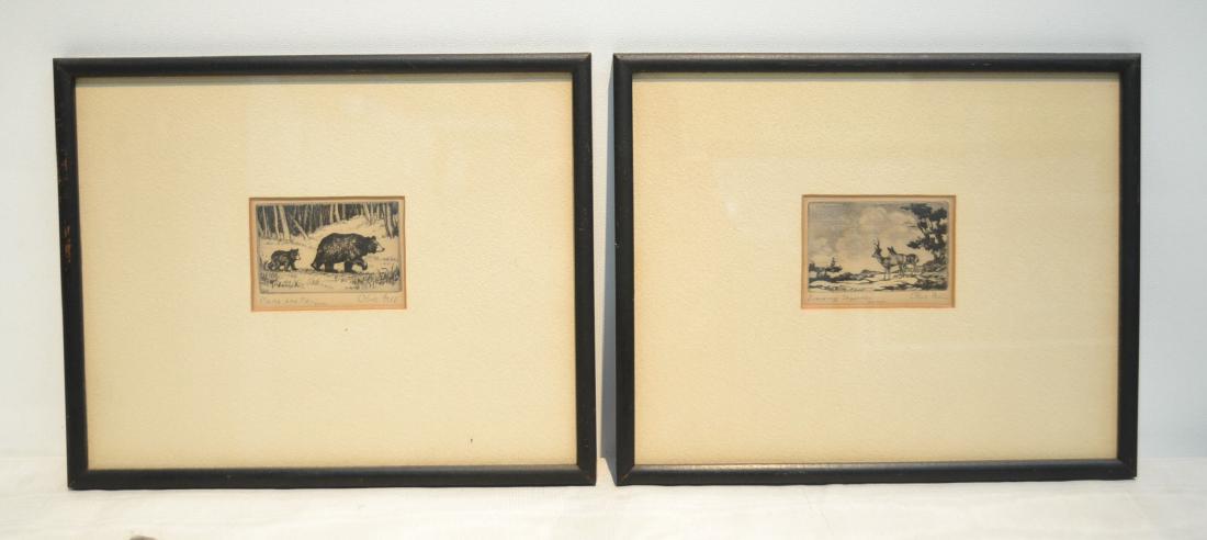(2) OLIVE FELL (AMERICAN, 1896-1980) ETCHINGS: "MAMA & ME" & "EVENING SHADOWS"; HAND SIGNED - 2 3/4" x 1 3/4" , 10 1/2" x 8 1/2" OVERALL