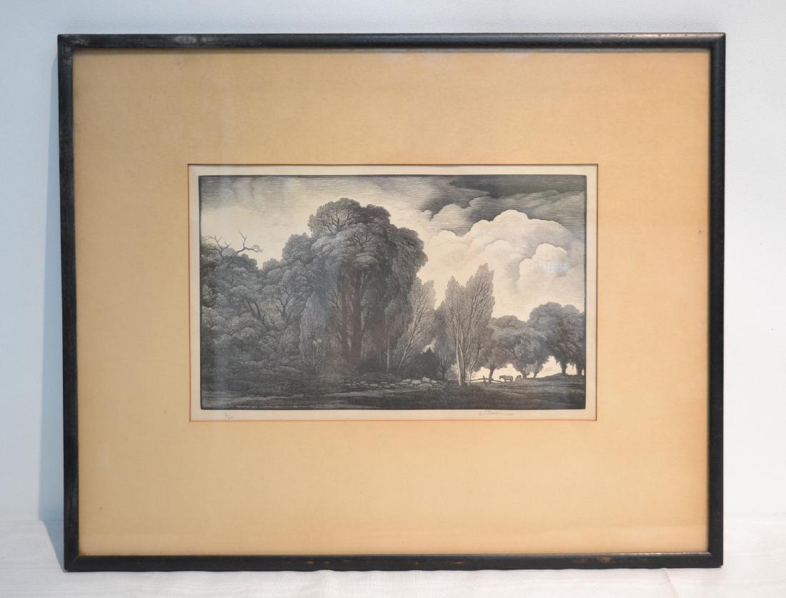 THOMAS WILLOUGHBY NASON (AMERICAN, 1889-1971): "THE EDGE OF THE PASTURE" ETCHING LITHOGRAPH ; HAND SIGNED & NUMBERED 2/60 - 10 1/2" x 6 1/2" ; 16 3/4" x 13 1/2" OVERALL