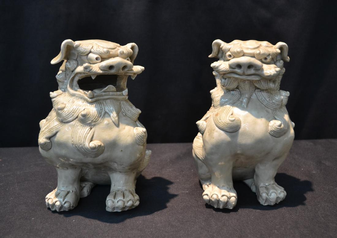 (Pr) BLANC de CHINE PORCELAIN FOO DOGS: SIGNED - 5" x 6" x 8"