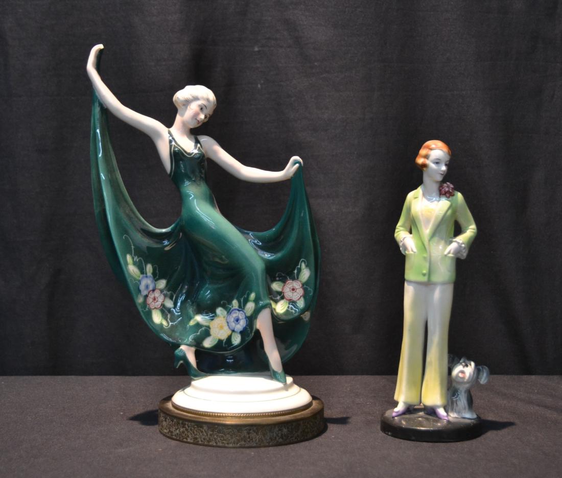 KATZHUTTE PORCELAIN GIRL & GOEBEL PORCELAIN GIRL: LARGEST IS 7" x 5" x 12 1/2"