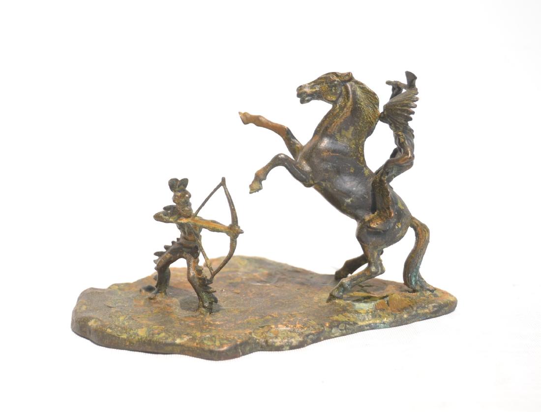 J. NESTOR , AUSTRIAN BRONZE NATIVE AMERICAN: ON HORSEBACK WITH BOW & ARROW - , SIGNED J. NESTOR ON BOTTOM - 6" x 3 3/4" x 4"