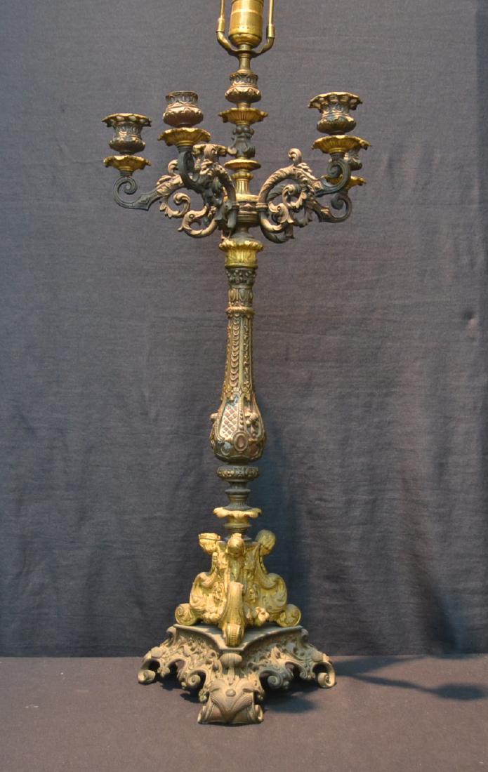 2-TONE BRONZE 6-LIGHT CANDELABRA: (MISSING ONE BOBECHE) 11" x 25" TOP OF CANDLE CUP
