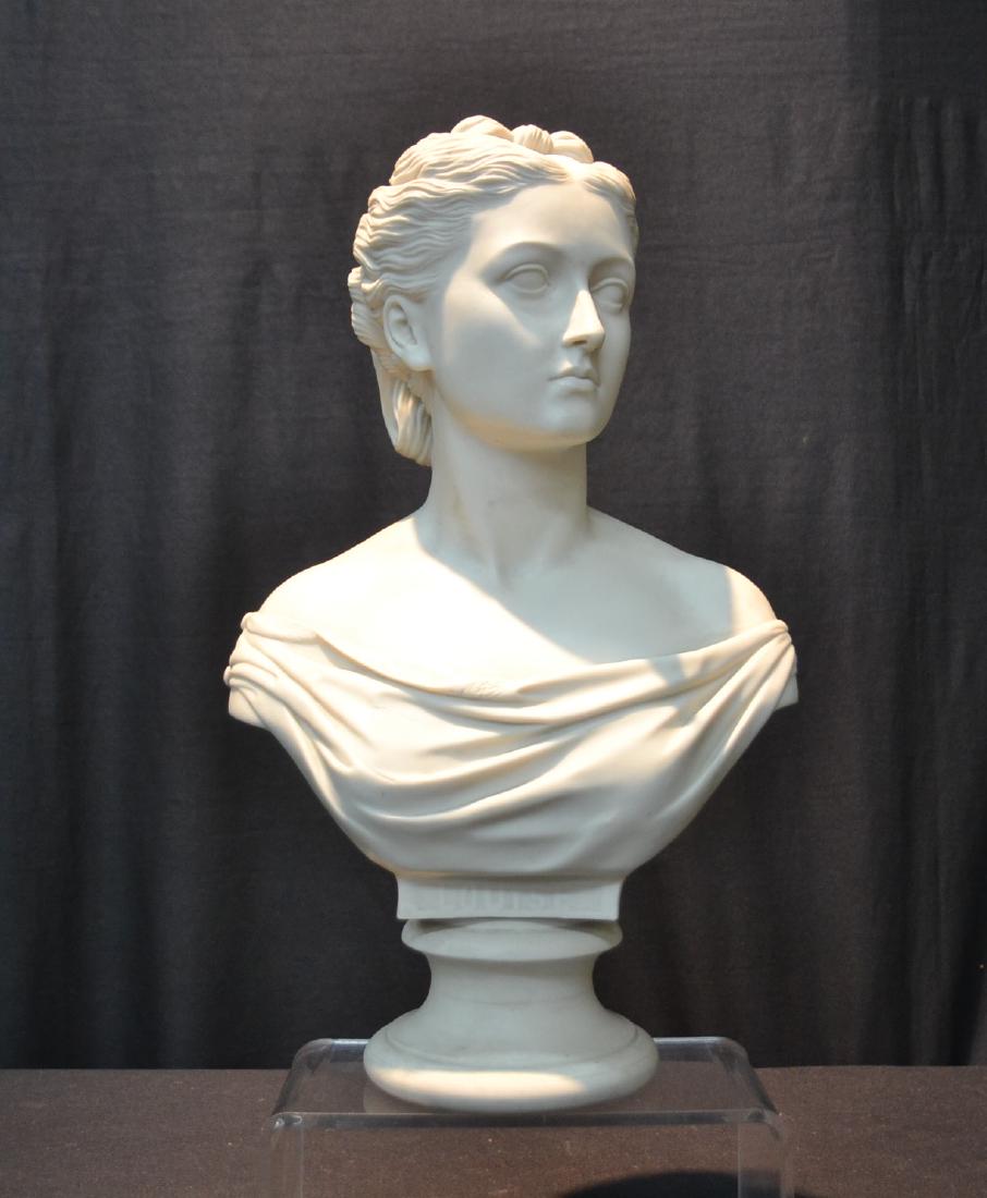 COPELAND SPODE PARIAN BUST OF "LOUISE": Impressed 'Art Union of London Mary Thornycroft' to the socle, incised 'WT Copeland' to the reverse , April 1, 1871 - 10" X 6" X 16"