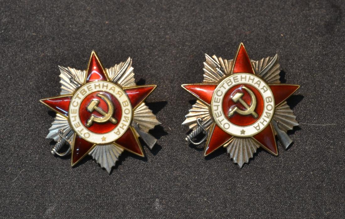 (2) RUSSIAN SILVER SOVIET MEDALS "PATRIOT OF WAR": 1 3/4" EACH