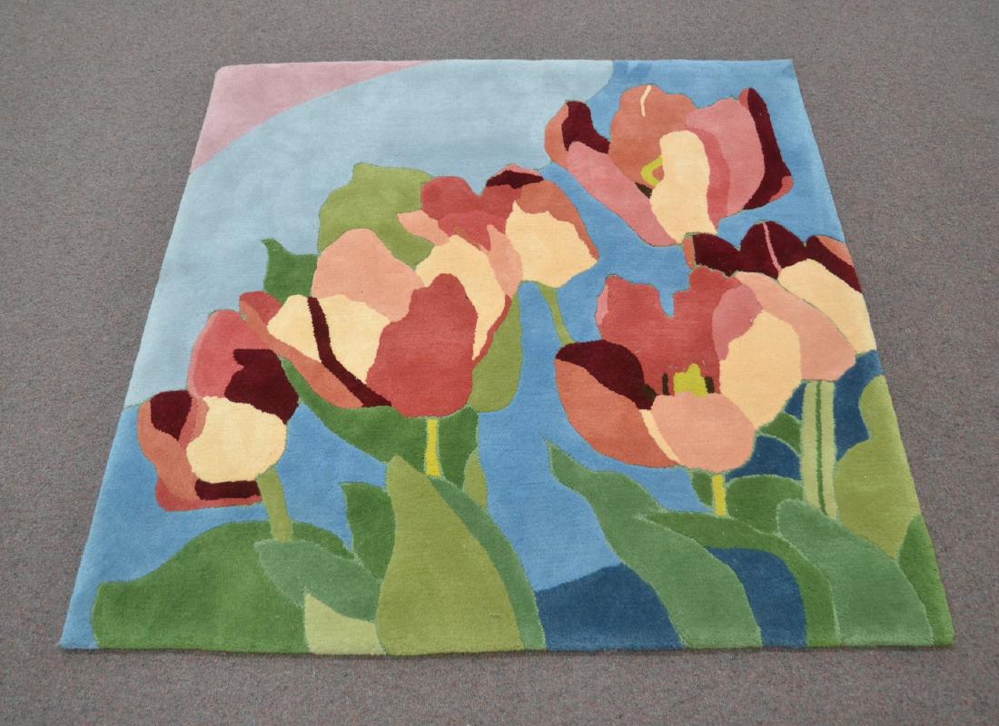 EDWARD FIELDS RUG - "SPRING AWAKENING": 4' 6" x 4' 6" , ca. 1983, WITH ORIGINAL TAG